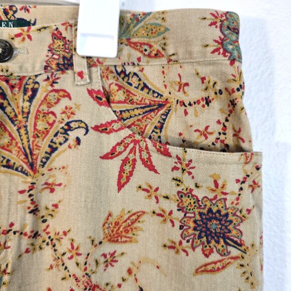 Lauren Ralph Lauren Pants Women's 6P Tan Red Floral Preppy Old Money Classic - Picture 4 of 9